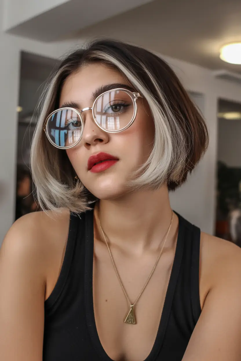 spring hair color for dark skin Cool Blonde Micro Bob With Precision Line