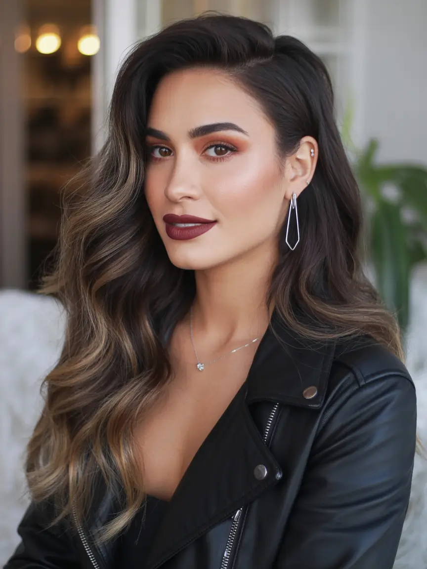 spring hair color for dark skin Cool Mocha Waves With Soft Dimension