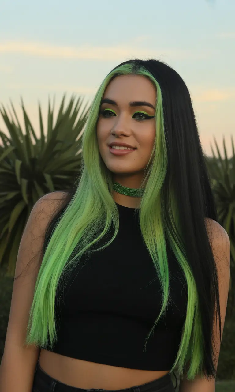 spring hair color for dark skin Emerald Green Face-Frame With Dark Base