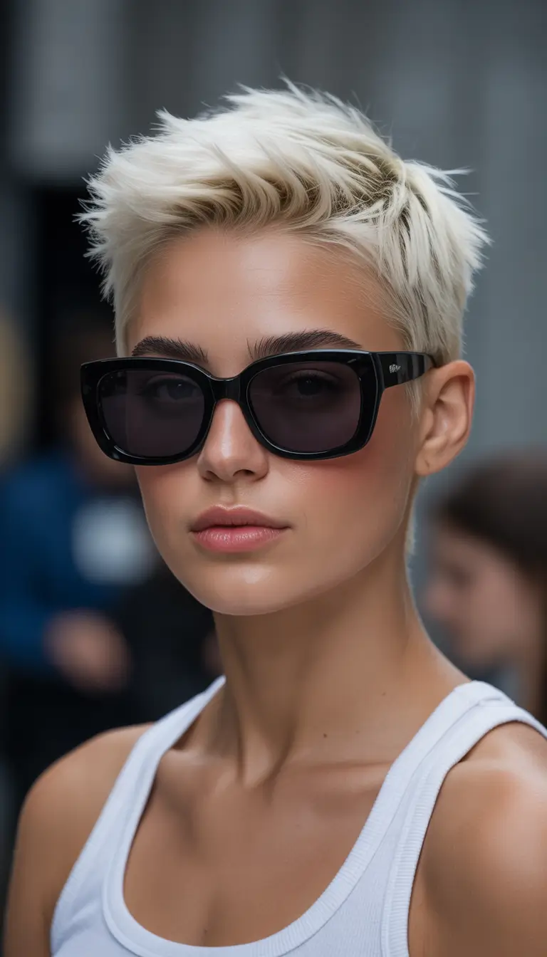 spring hair color for dark skin Cream Blonde Buzz With Minimal Styling