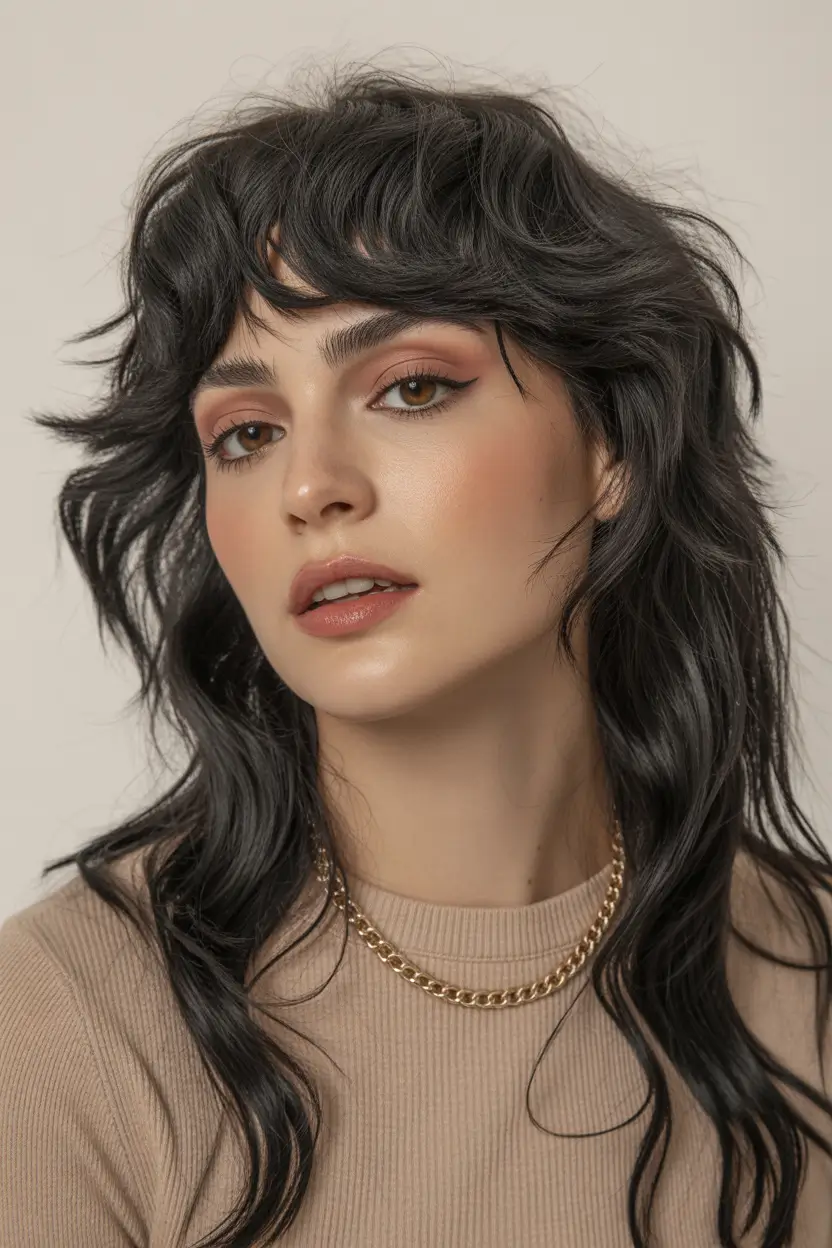 spring shag hairstyle Midnight Long Shag With Soft Rock Layers