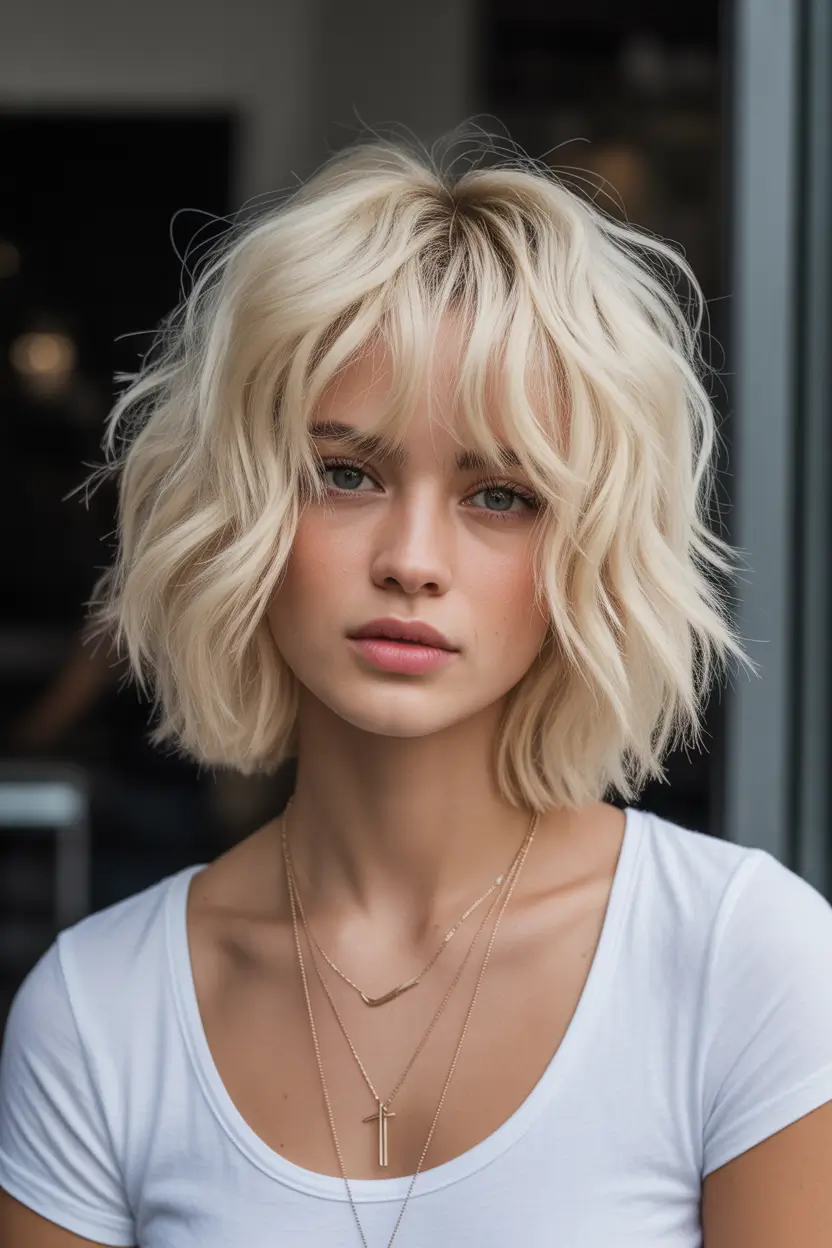 spring shag hairstyle Soft Blonde Shag Bob With Airy Texture