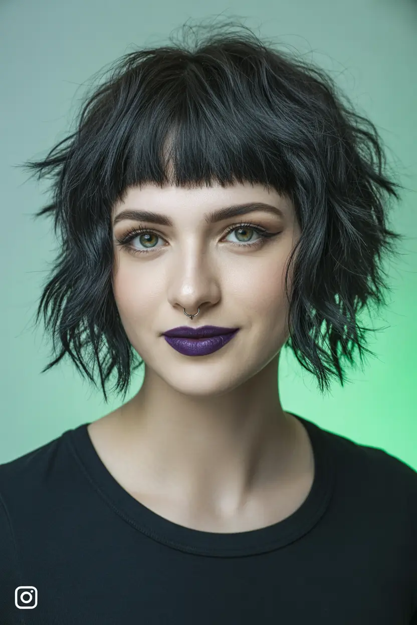 spring shag hairstyle Micro Bang Textured Shag With Artistic Edge