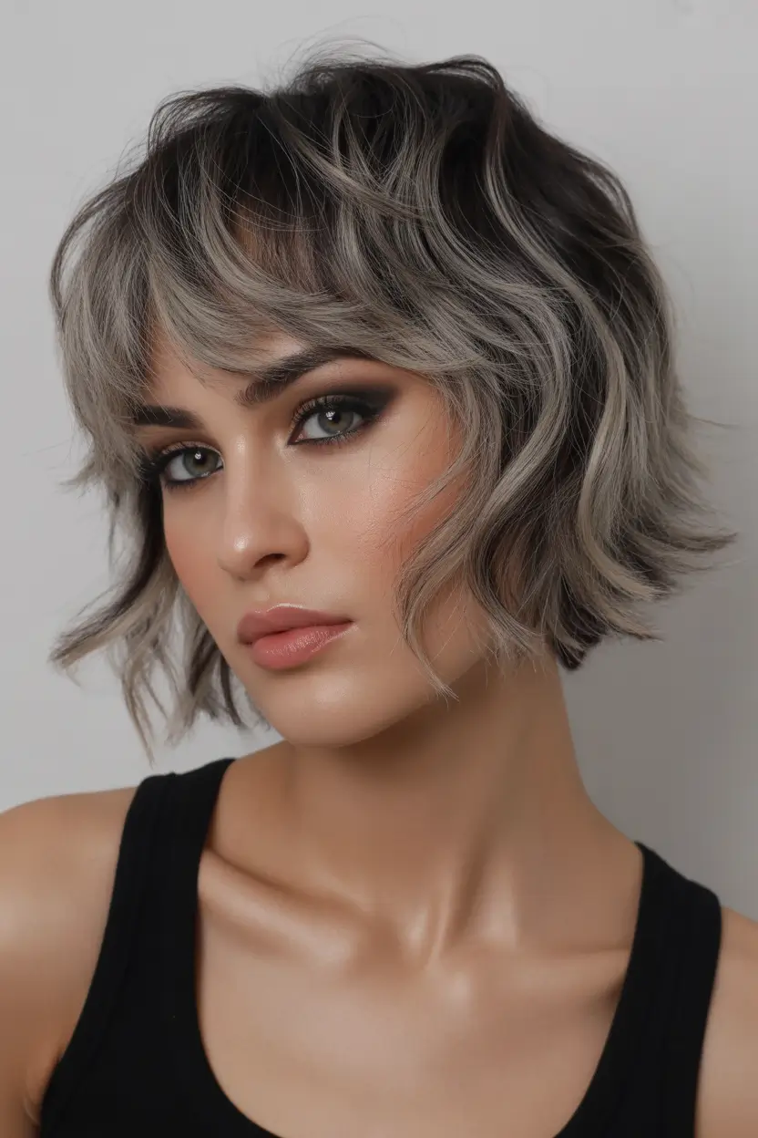 spring shag hairstyle Smoky Gray Short Shag With Modern Sophistication