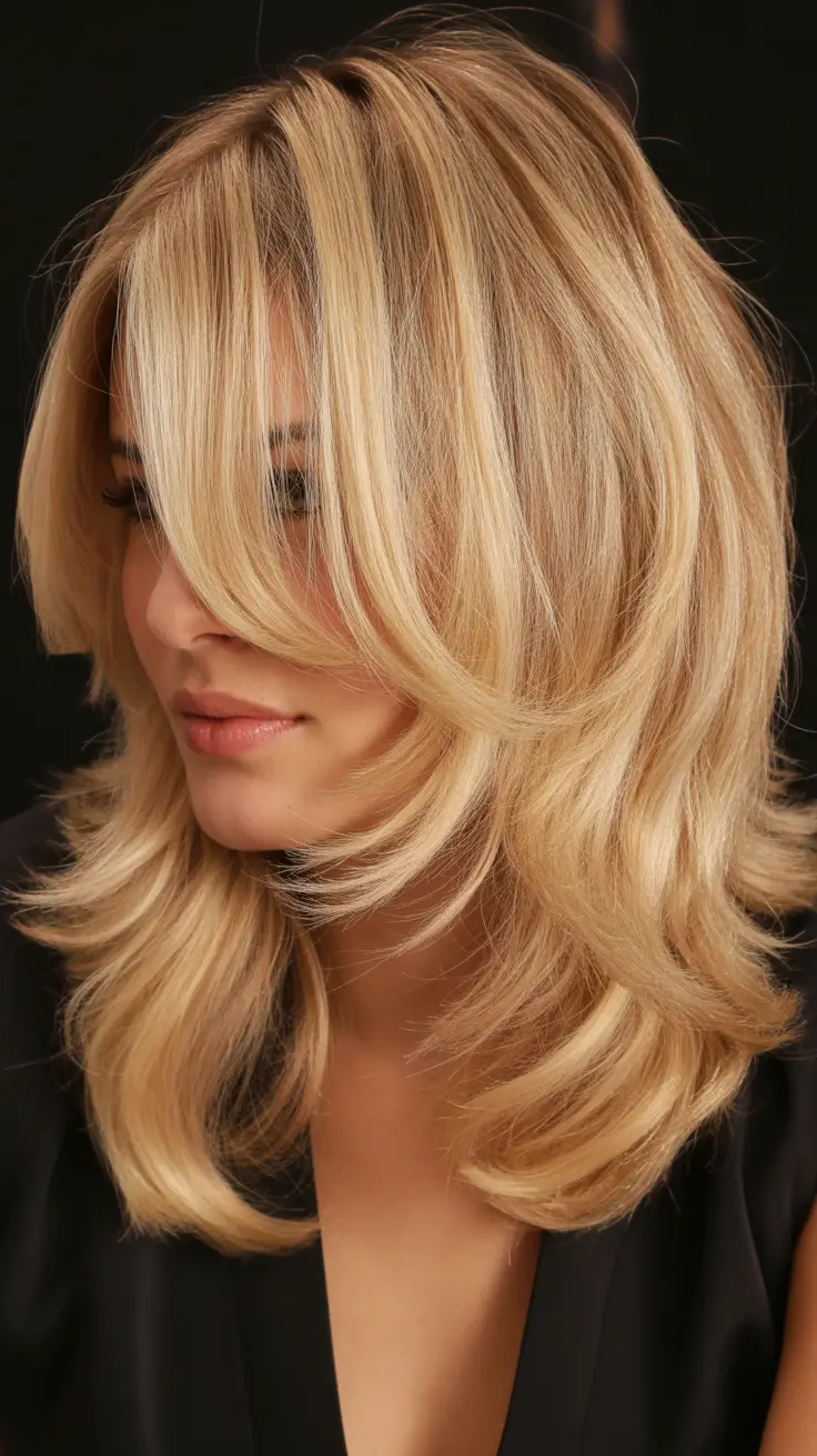 spring shag hairstyle Golden Shoulder-Length Shag With Sculpted Volume