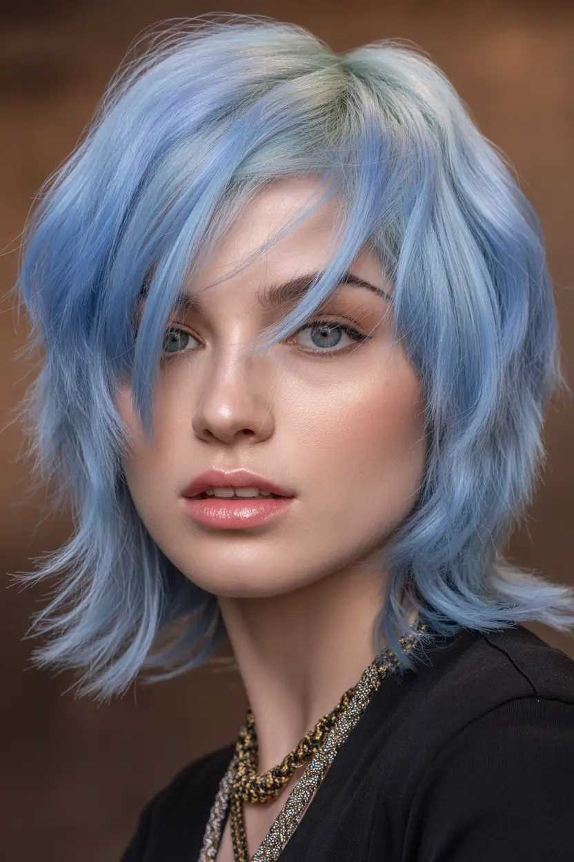 spring shag hairstyle Powder Blue Short Shag With Playful Texture