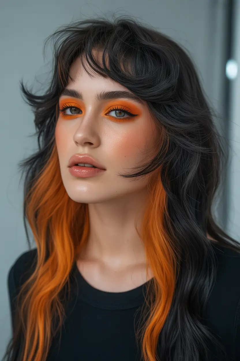 spring shag hairstyle Long Black Shag With Bold Contrast Panels