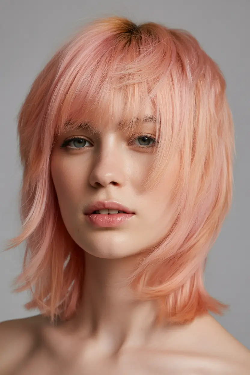 spring shag hairstyle Soft Coral Short Shag With Airy Bangs