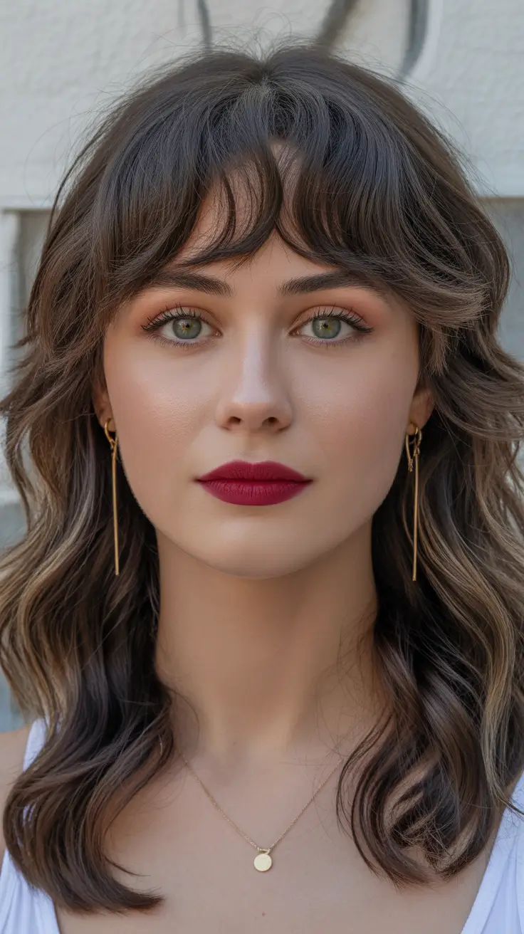 spring shag hairstyle Soft Brunette Shag With Effortless Curtain Movement