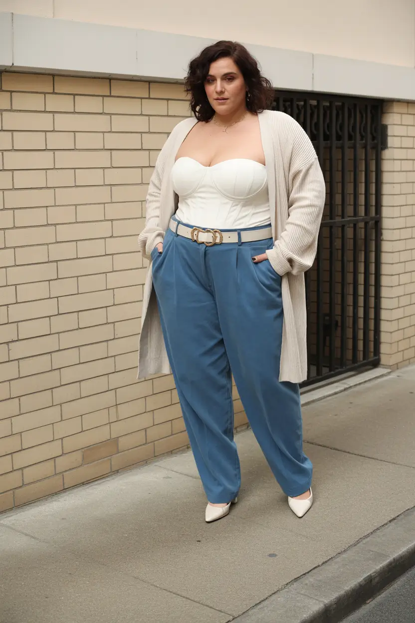 plus size spring outfits Corset Top + Soft Cardigan: Spring Romance with Structure