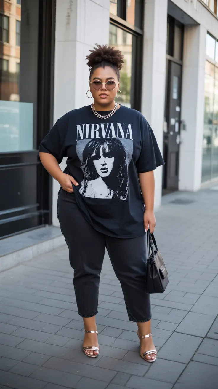 plus size spring outfits Modern Grunge Street Style with a Graphic Tee