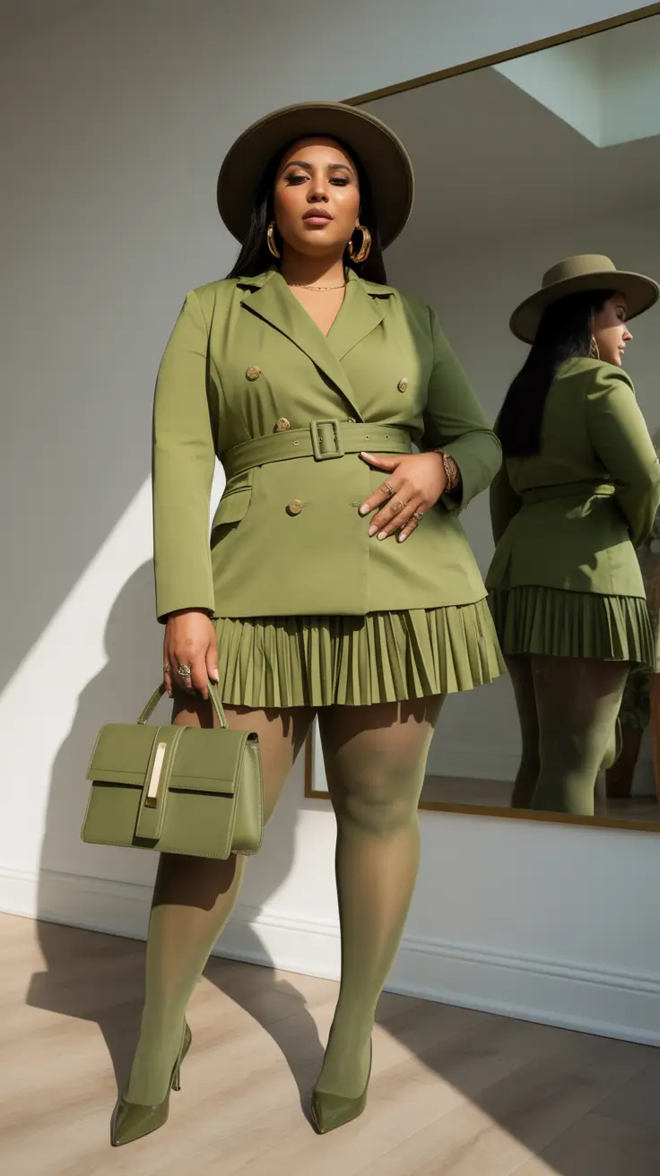 plus size spring outfits Monochrome Green with a Boho Edge