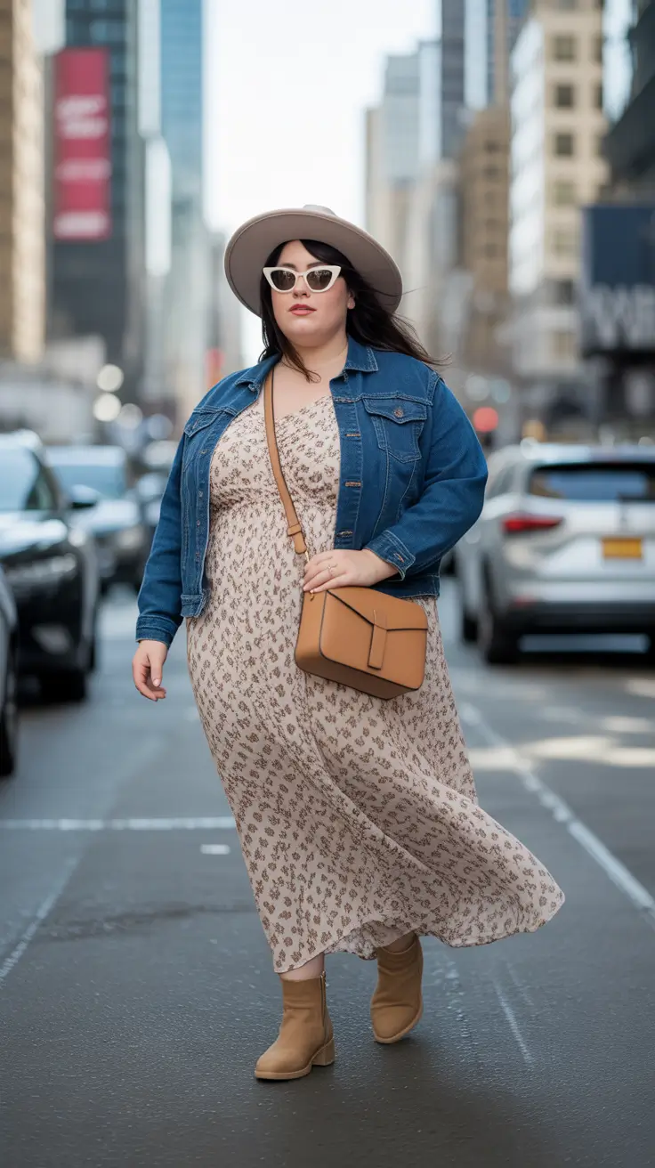 plus size spring outfits City Boho with Denim and a Floaty Dress