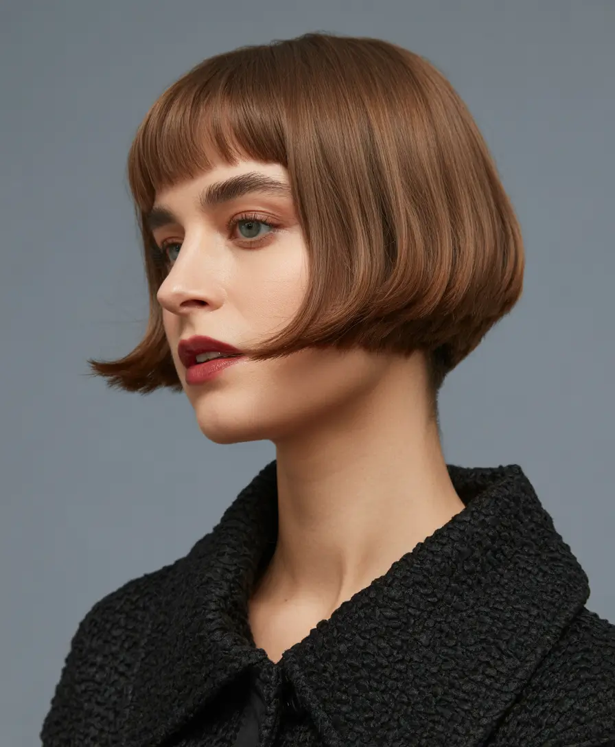 spring bob haircut Retro Brown Bob With Micro Fringe and Sculpted Ends