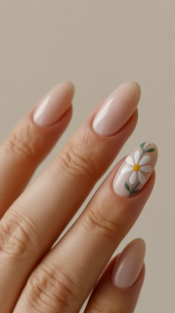 spring floral nails Single Daisy Accent for Everyday Spring Simplicity