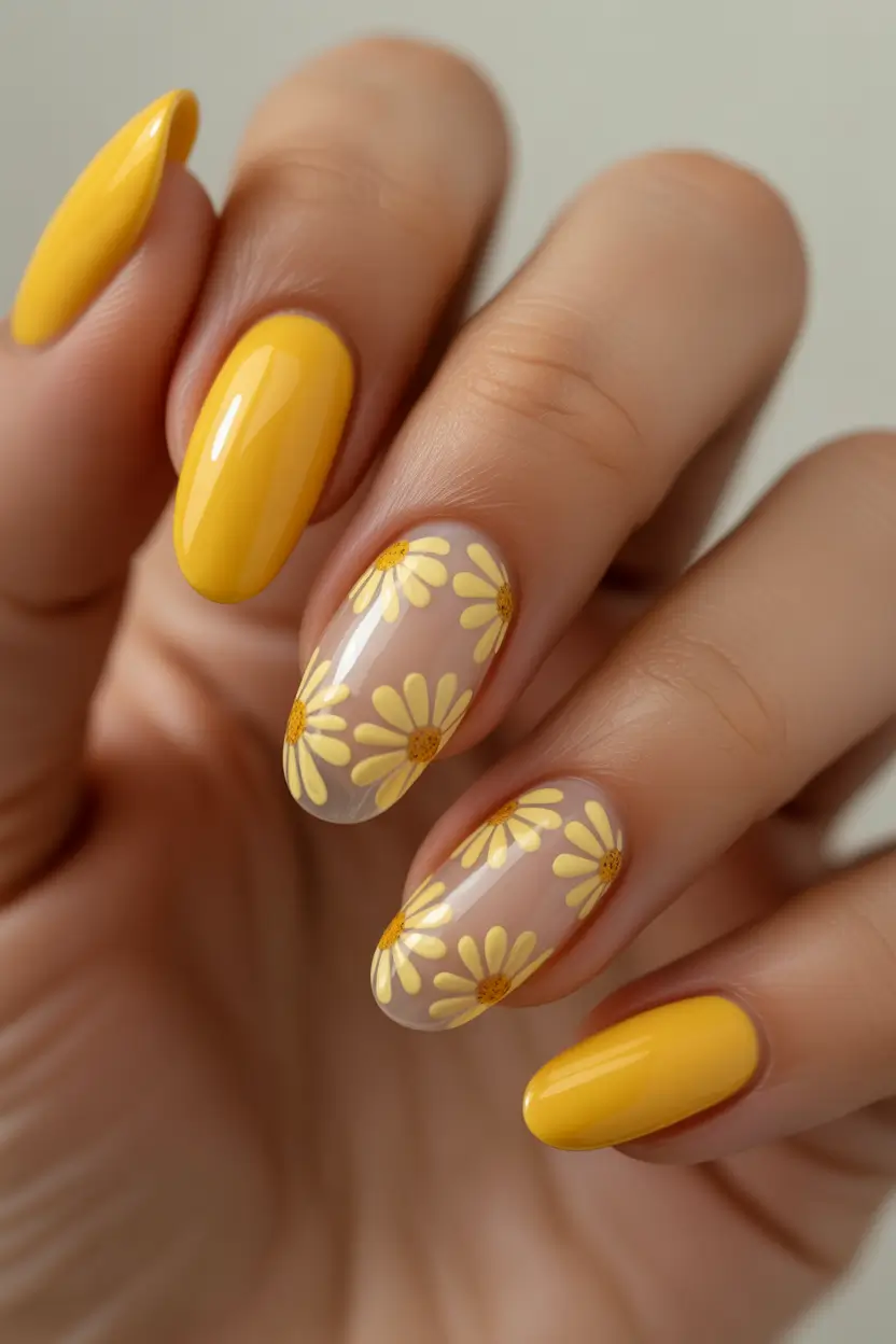 spring floral nails Sunshine Daisy Nails in Bright Yellow Bloom