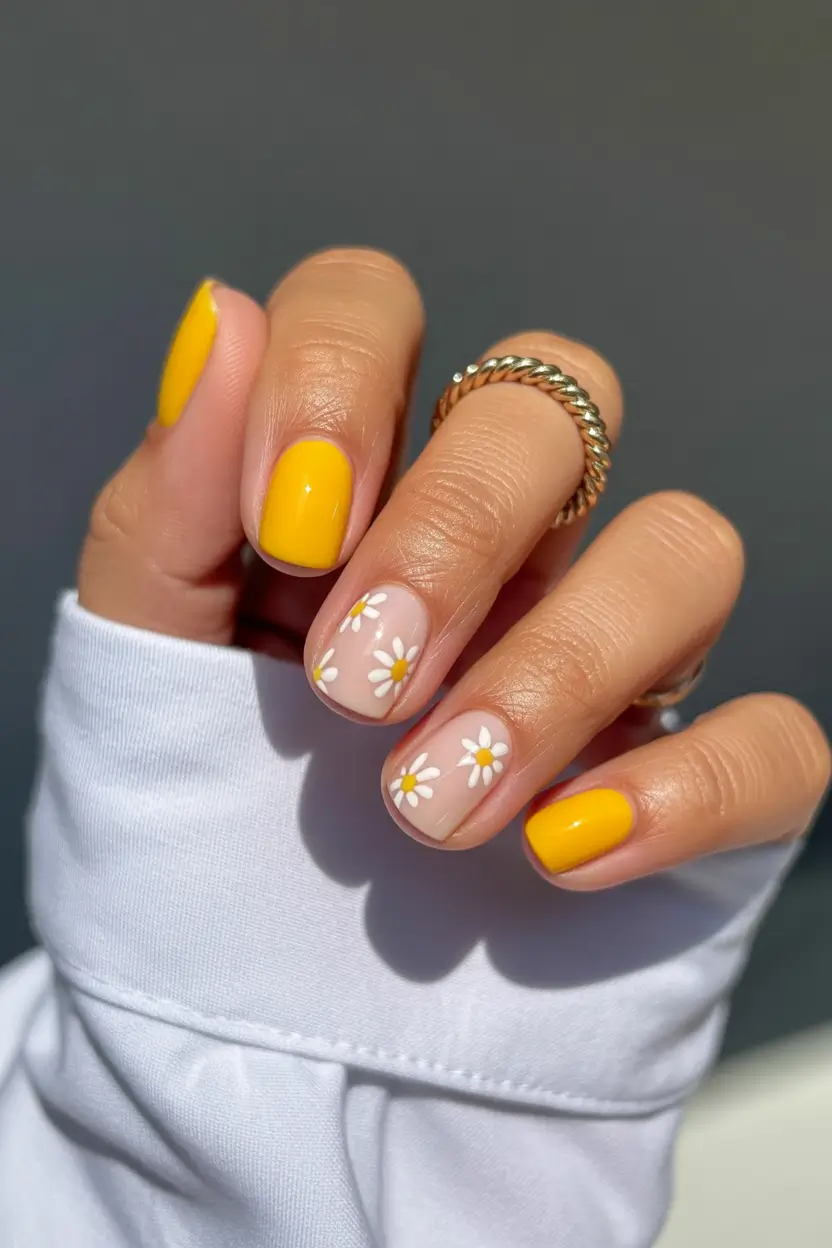 spring floral nails Fresh Short Daisy Nails for Everyday Spring