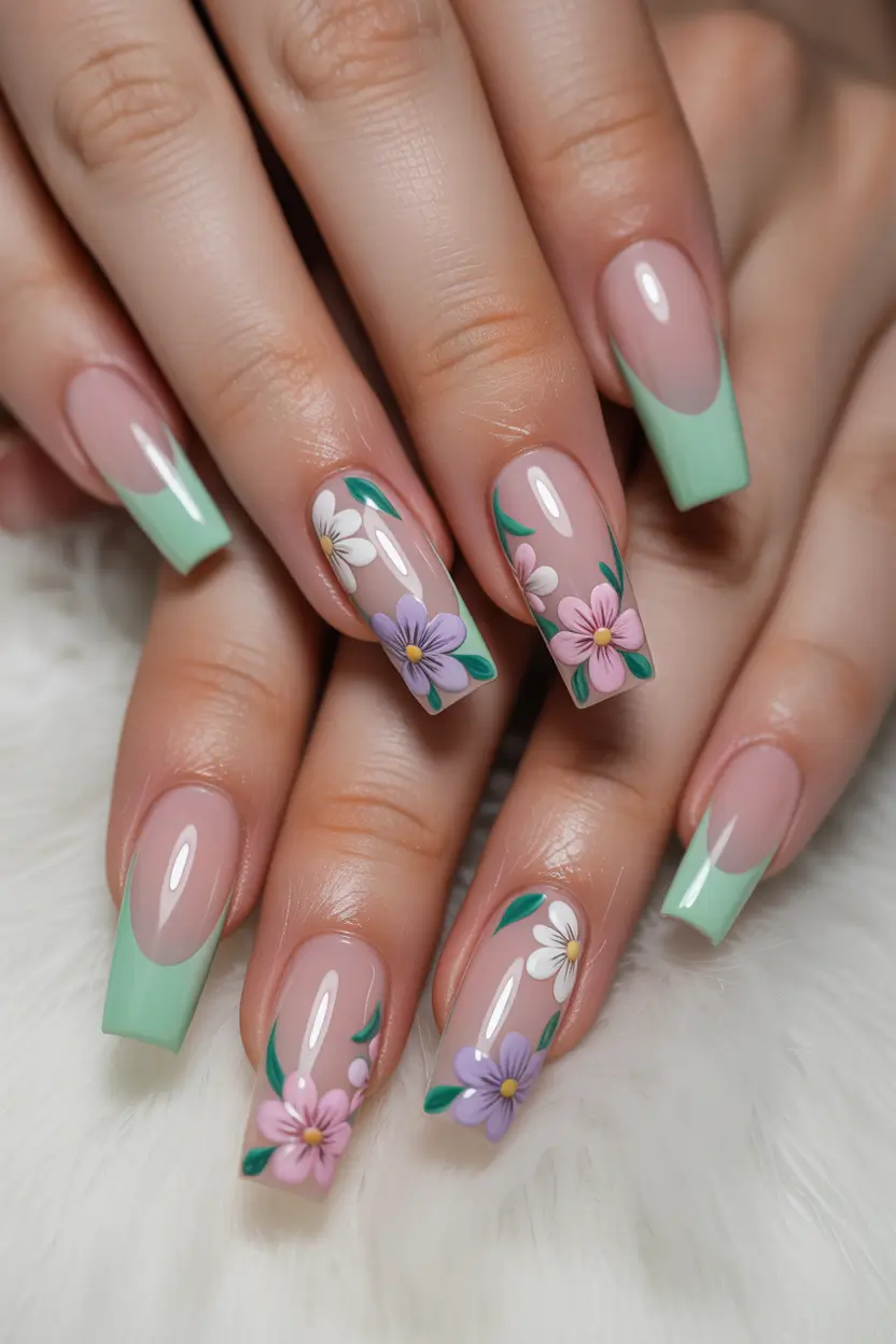 spring floral nails Mint French Garden Revival