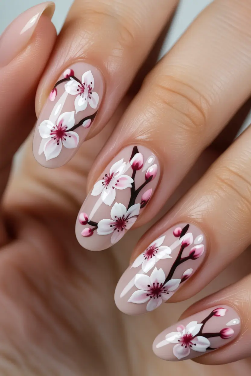 spring floral nails Cherry Blossom Minimalism for Soft Spring Days