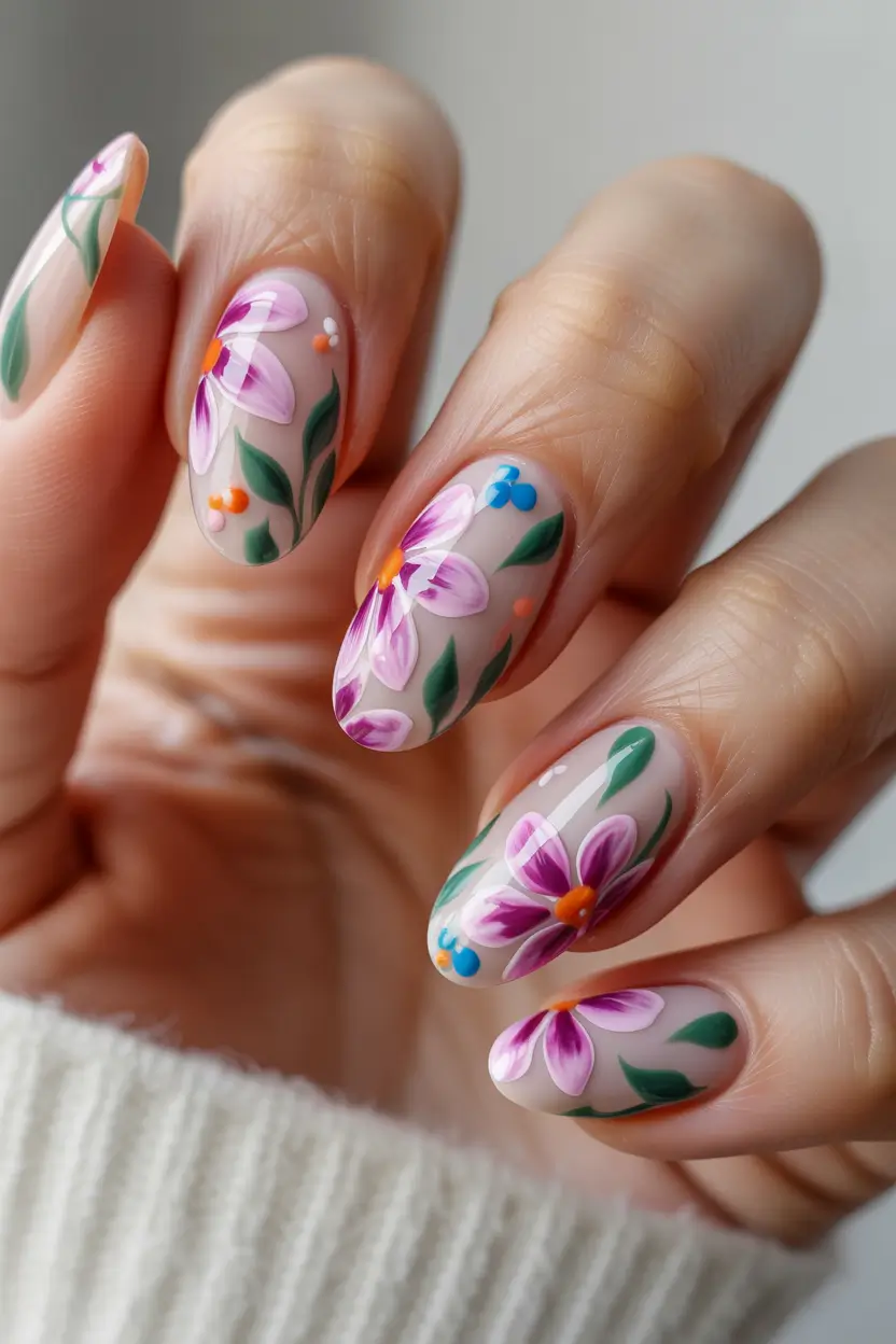 spring floral nails Garden Bouquet Art in Soft Pastel Harmony