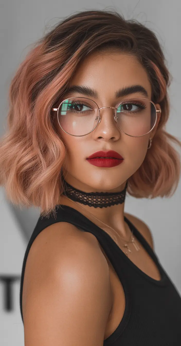 spring hair color for tan skin Soft Rose Bob with Polished Edges