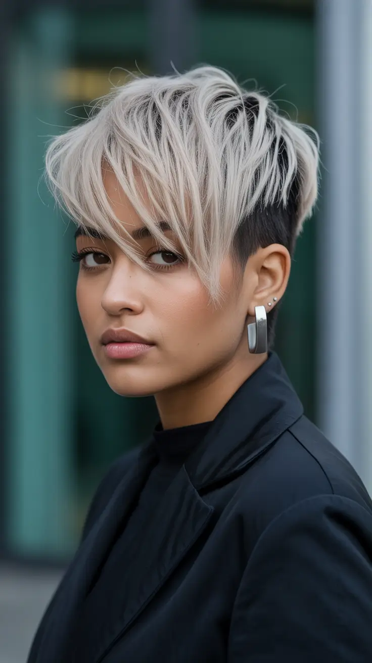 spring hair color for tan skin Platinum Pixie Shadow Root