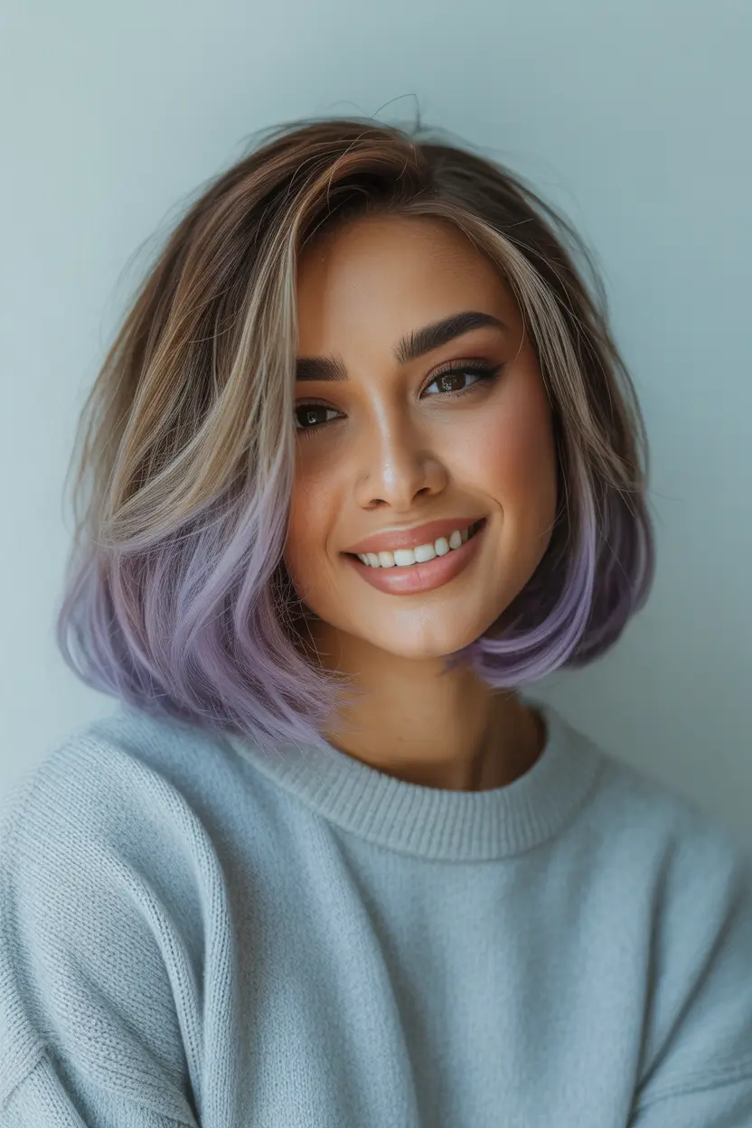 spring hair color for tan skin Muted Lilac Blonde