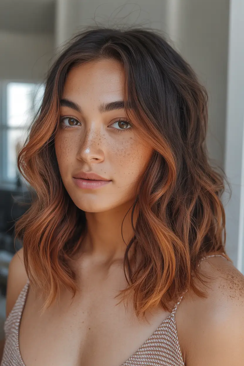 spring hair color for tan skin Copper Kissed Waves