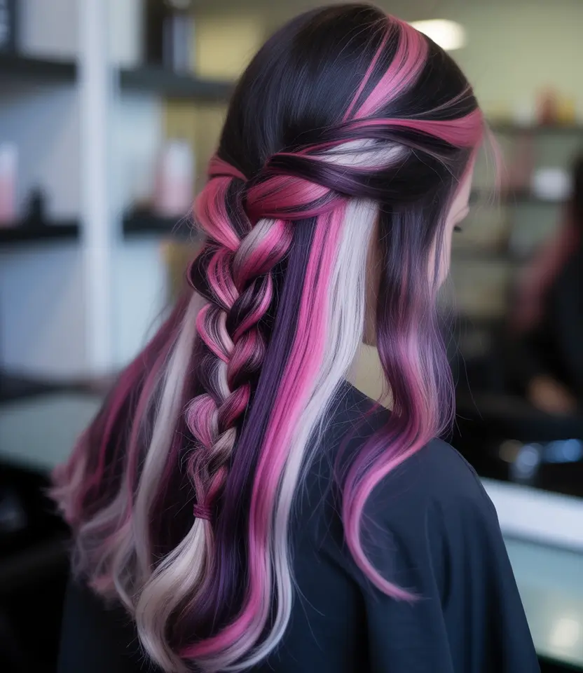 spring hair color for tan skin Pink Ribbon Braid with Hidden Blonde Dimension