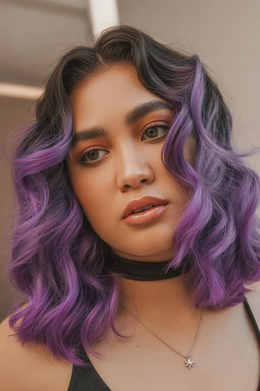 spring hair color warm skin tone Midnight Root With Electric Violet Waves