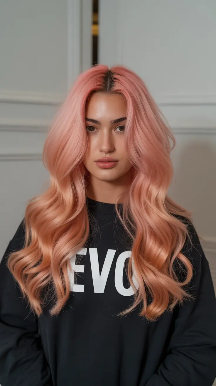 spring hair color warm skin tone Peach Rose Soft Hollywood Layers