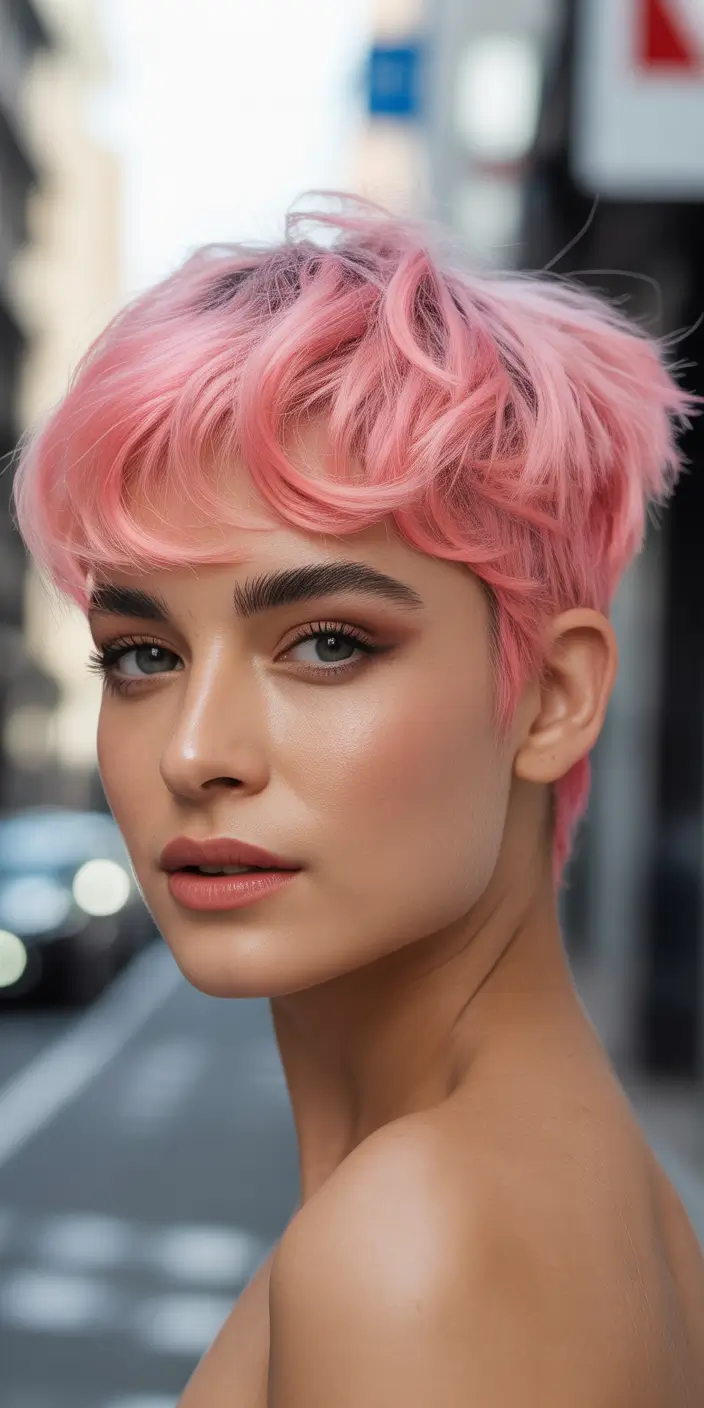 spring hair color warm skin tone Pink Sorbet Pixie With Soft Edge