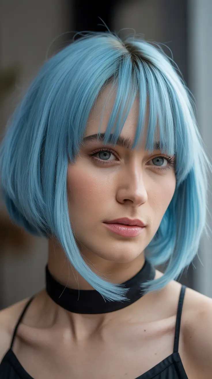 spring Hair Color Ideas to Look Younger Icy Blue Precision Bob For Modern Contrast