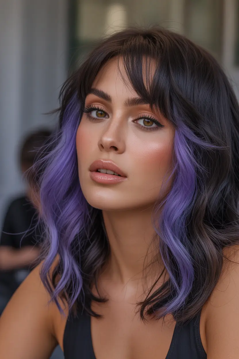 spring Hair Color Ideas to Look Younger Chocolate Waves With Lavender Accent Dimension