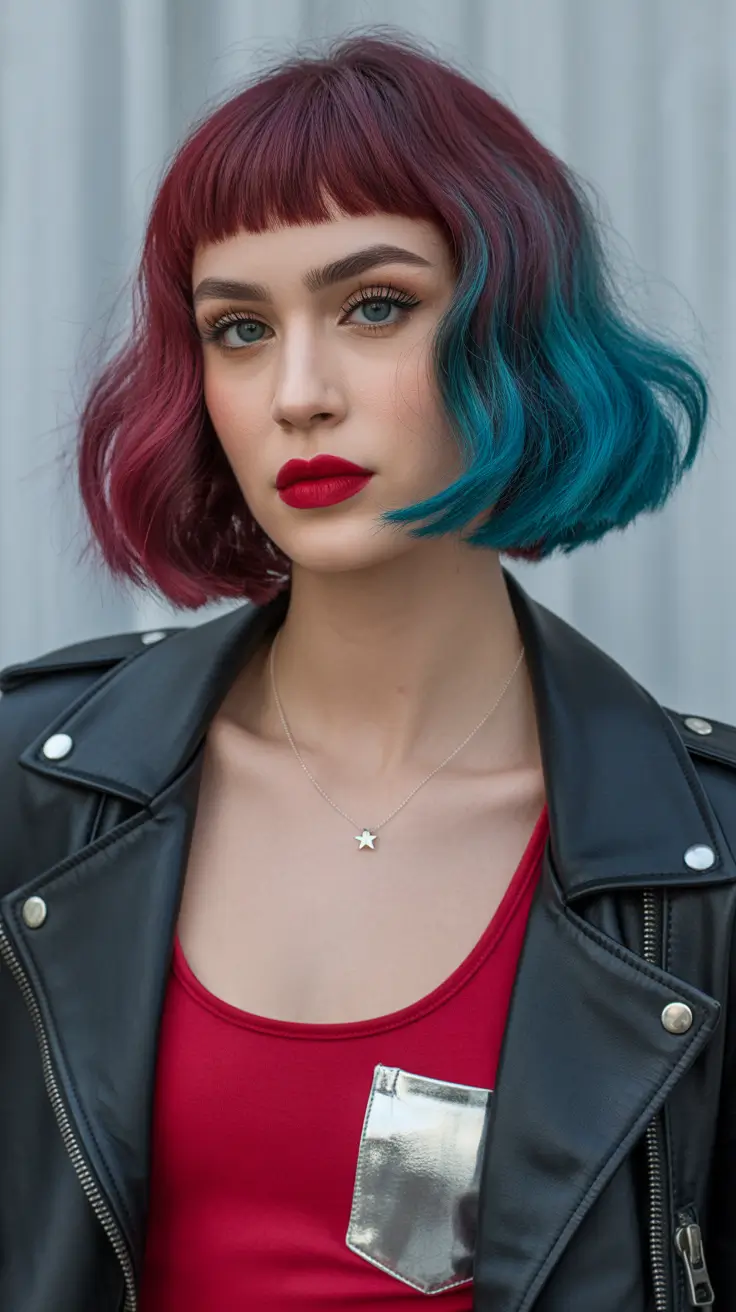 spring Hair Color Ideas to Look Younger Color Blocking Bob With Teal And Berry Contrast