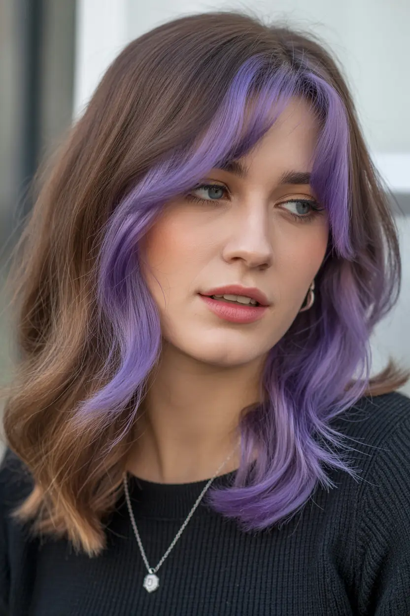 spring Hair Color Ideas to Look Younger Smoky Brunette With Lavender Face-Framing Panels
