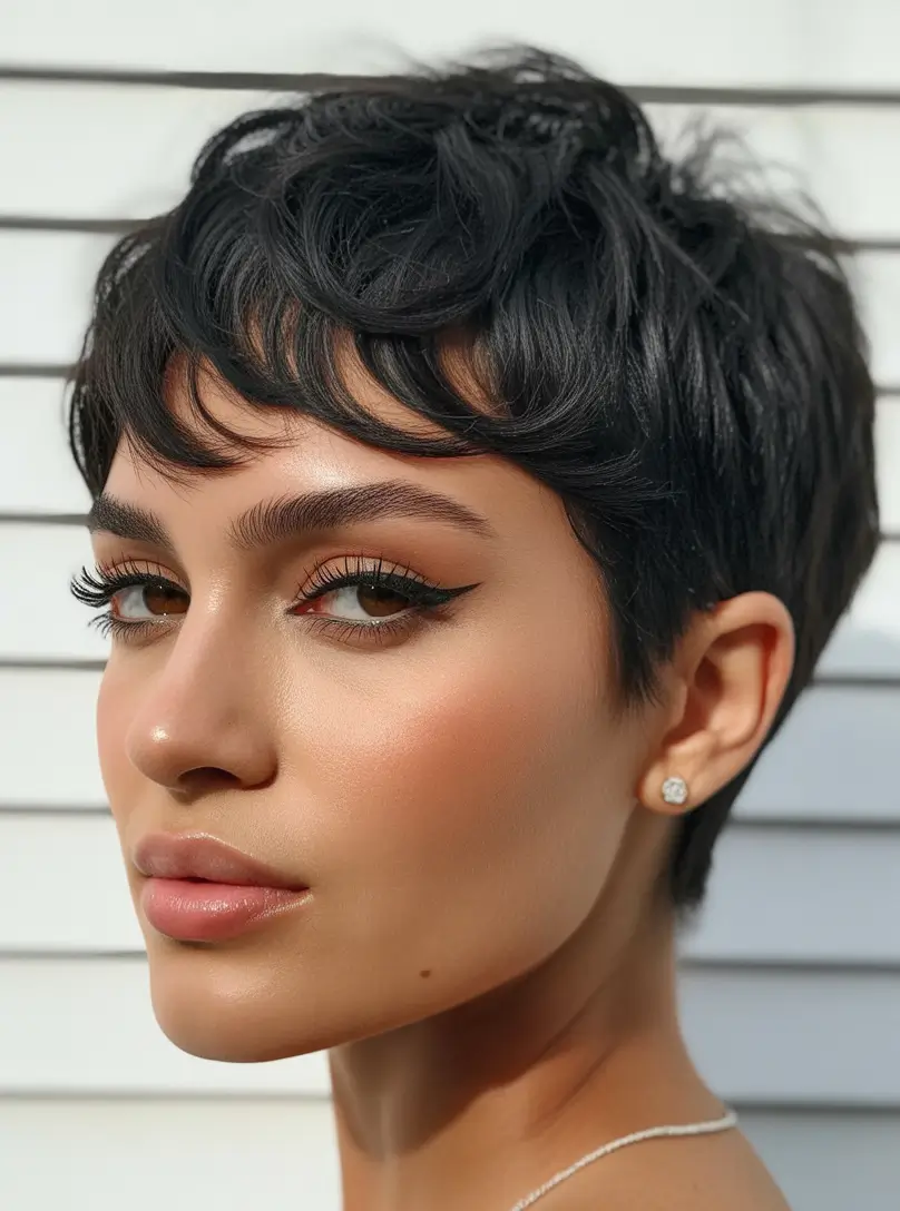 spring Hair Color Ideas to Look Younger Classic Jet Black Pixie With Soft Texture