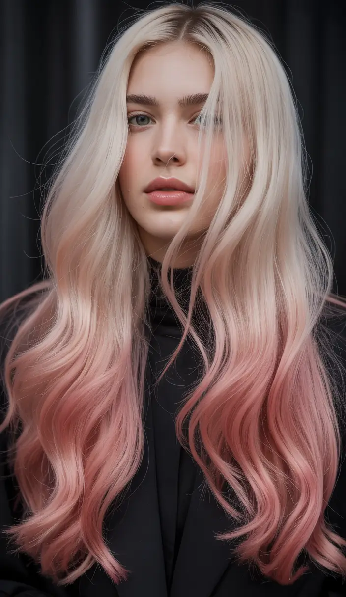 spring long haircut Pastel Rose Melt on Long Straight Layers