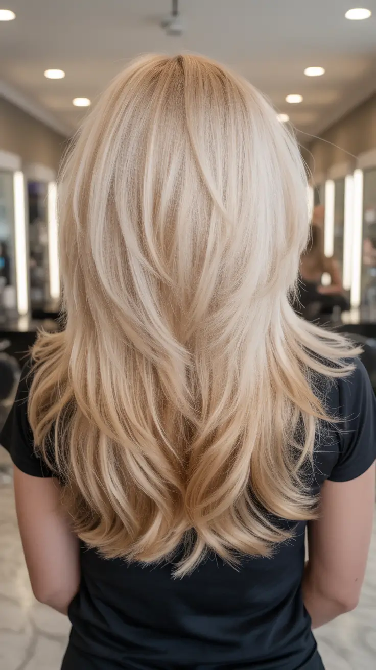 spring long haircut Feathered Blonde Butterfly Layers