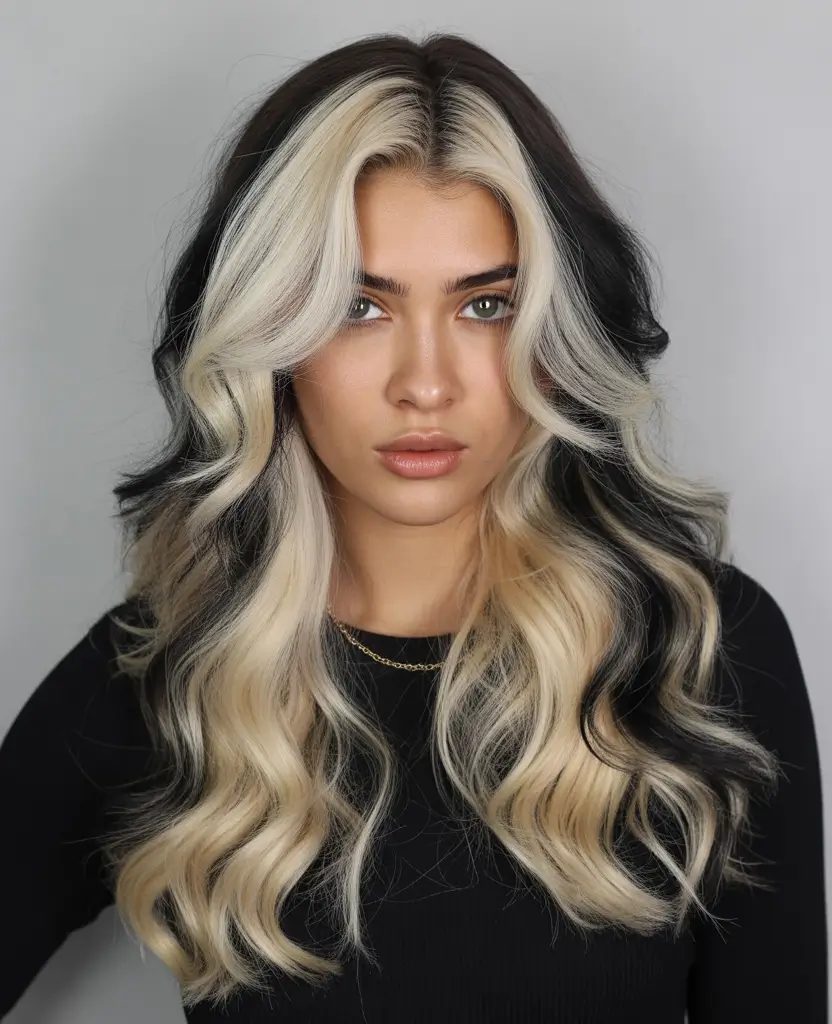 spring long haircut High-Contrast Blonde Money Pieces with Long Glam Waves