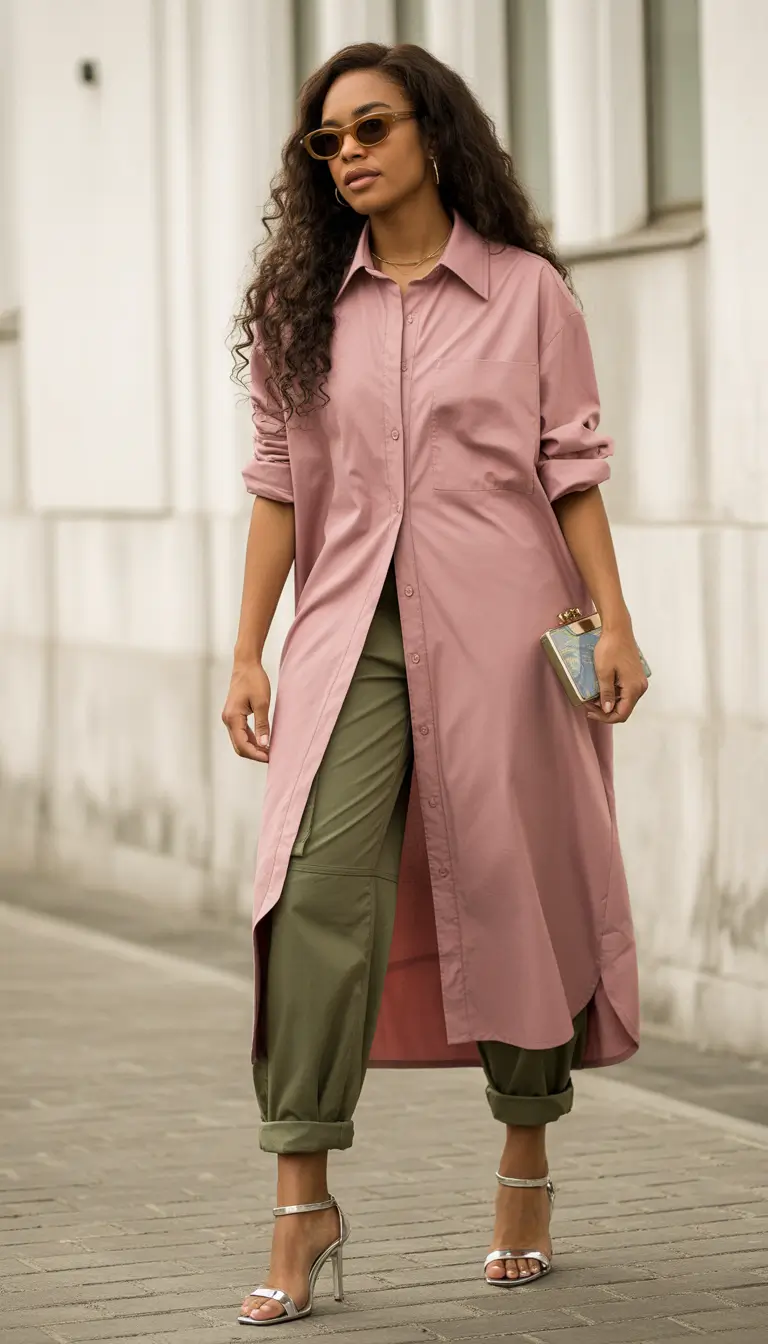 casual spring outfits Dusty Rose Shirt Dress for Smart Casual Spring Days