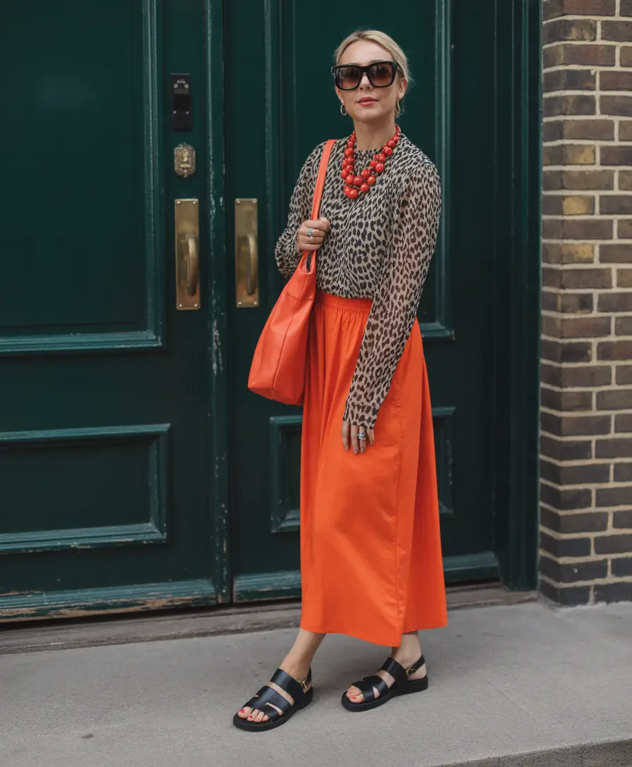 casual spring outfits Leopard and Orange for Bold Casual Spring Confidence