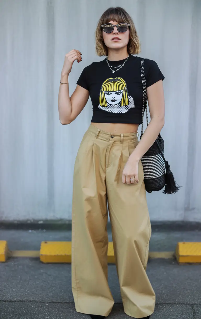 casual spring outfits Graphic Tee and Wide-Leg Neutrals for Casual 2026 Cool