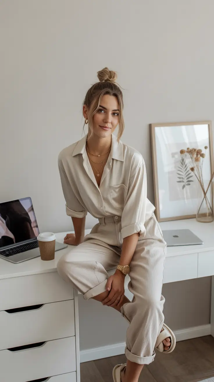 casual spring outfits Neutral Linen Set for the Ultimate Comfy Work-from-Anywhere Look