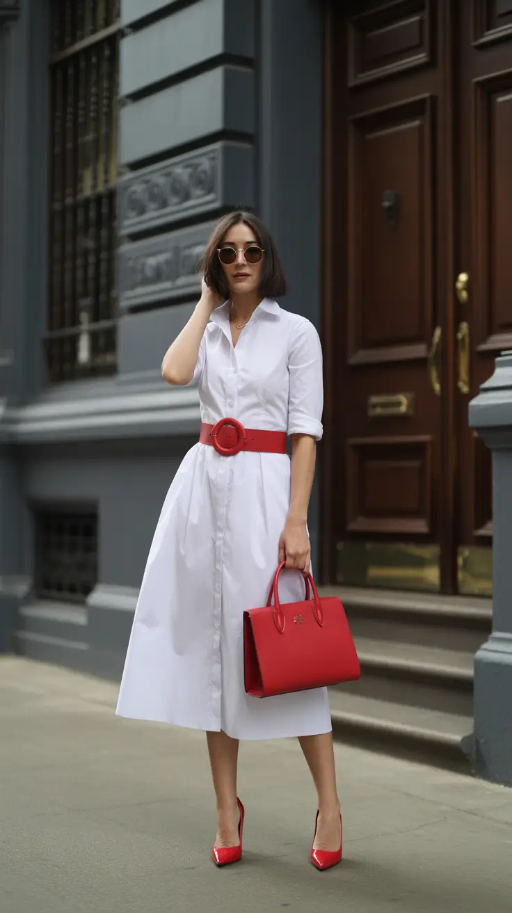 casual spring outfits Classic White Shirt Dress With a Power Accent