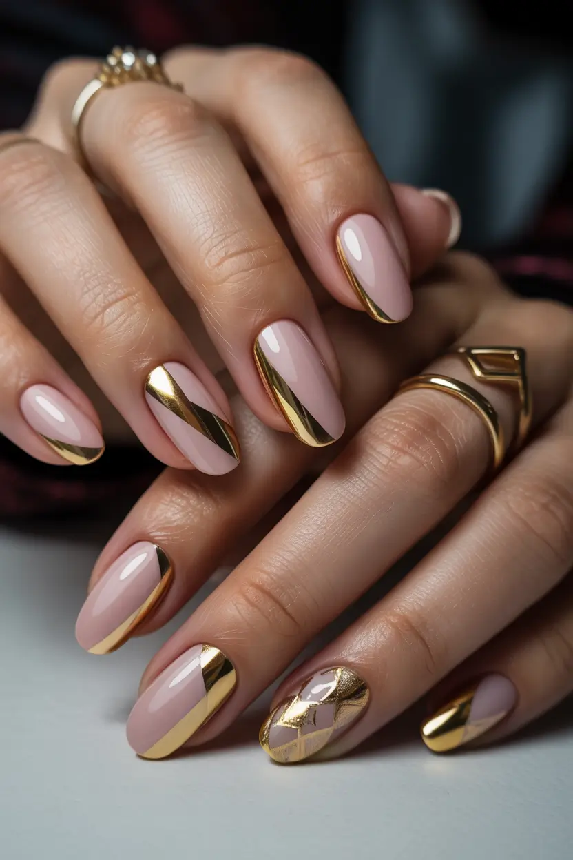 23 elegant colorful spring nails 2026 Soft Nude and Gold Accents for Effortless Luxury