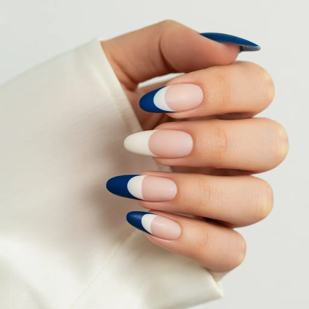 23 elegant colorful spring nails 2026 Modern Blue French Lines That Feel Fresh and Architectural