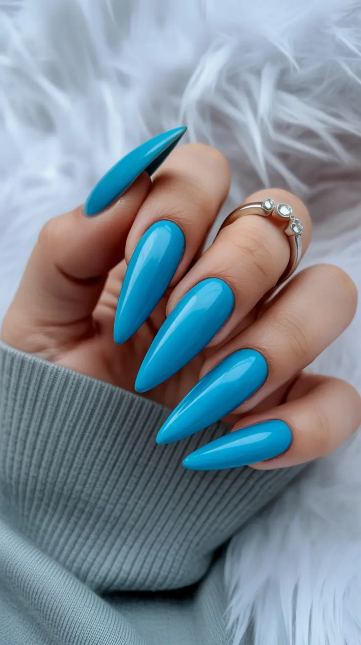 23 elegant colorful spring nails 2026 Glossy Turquoise Statement Nails for Bold Spring Energy