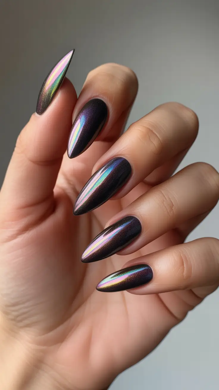 23 elegant colorful spring nails 2026 Holographic Chrome Nails with Futuristic Elegance