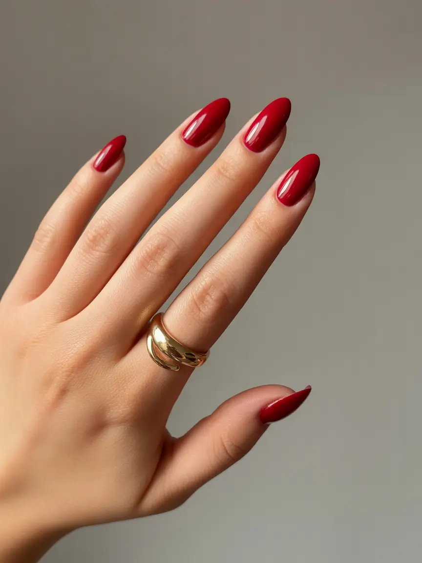23 elegant colorful spring nails 2026 Classic Red Almond Nails That Never Go Out of Style